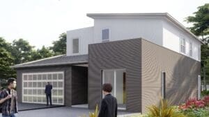 House front with people