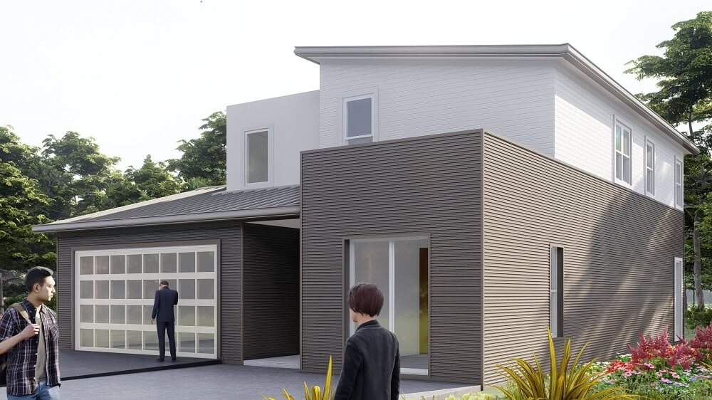 House front with people